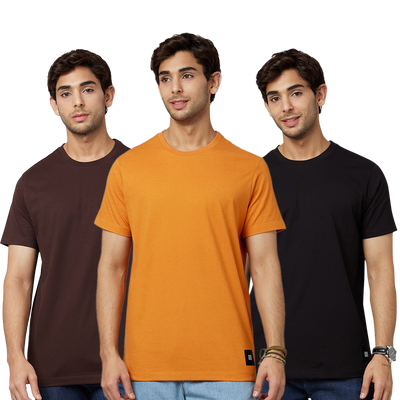Men's ARMOR Crew Neck T-shirt 3 PC PACK Brown-Orange-Black