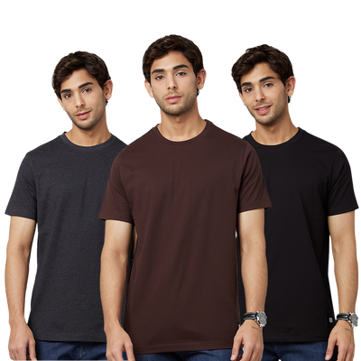 Men's ARMOR Crew Neck T-shirt 3 PC PACK Charcoal-Brown-Black