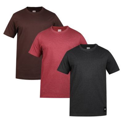 Men's ARMOR Crew Neck T-shirt 3 PC PACK Red-Brown-Charcoal