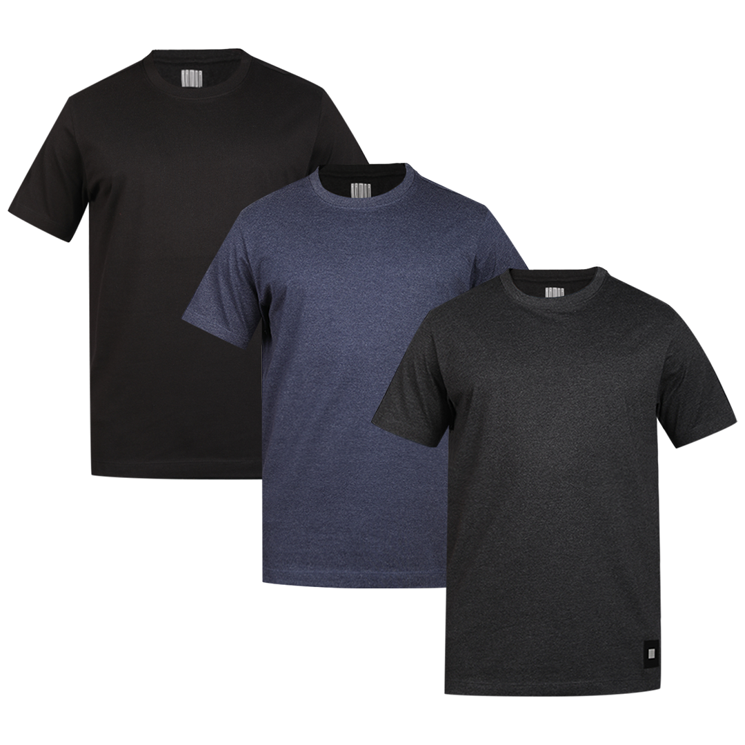 Men's ARMOR Crew Neck T-shirt 3 PC PACK Navy-Black-Charcoal