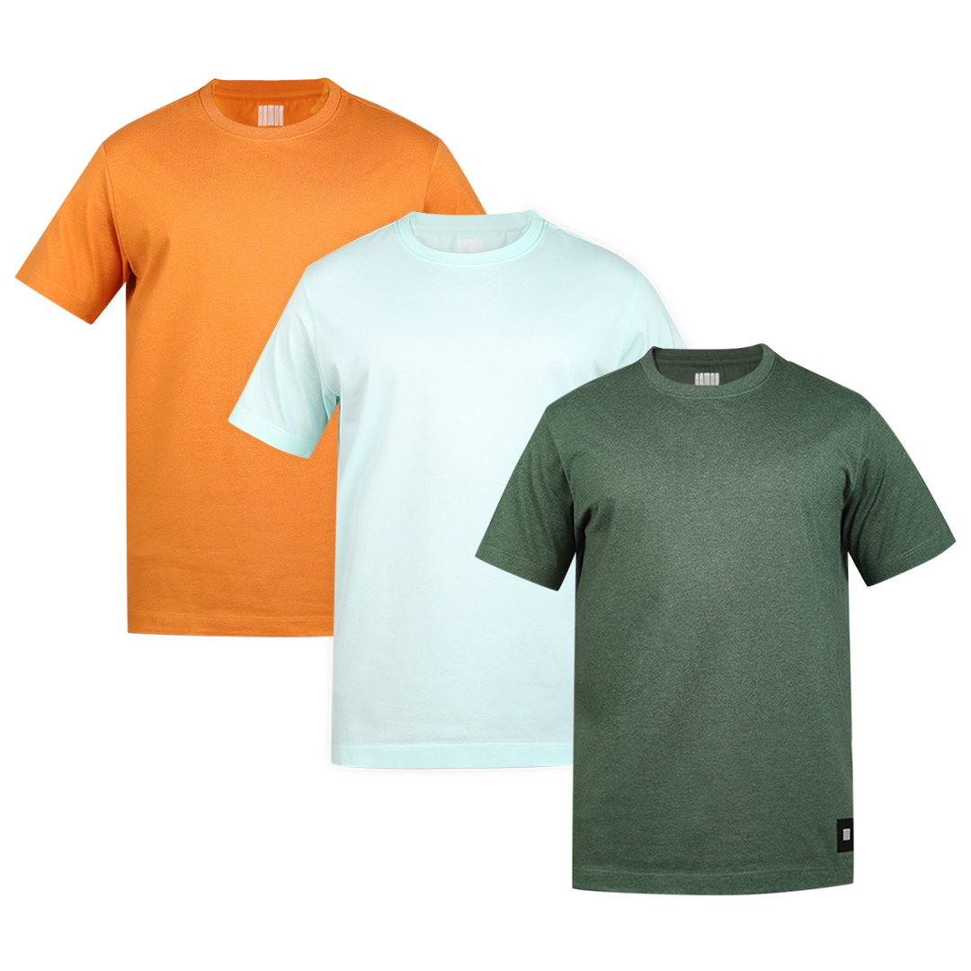 Men's ARMOR Crew Neck T-shirt 3 PC PACK Orange-Lt.Blue-Green