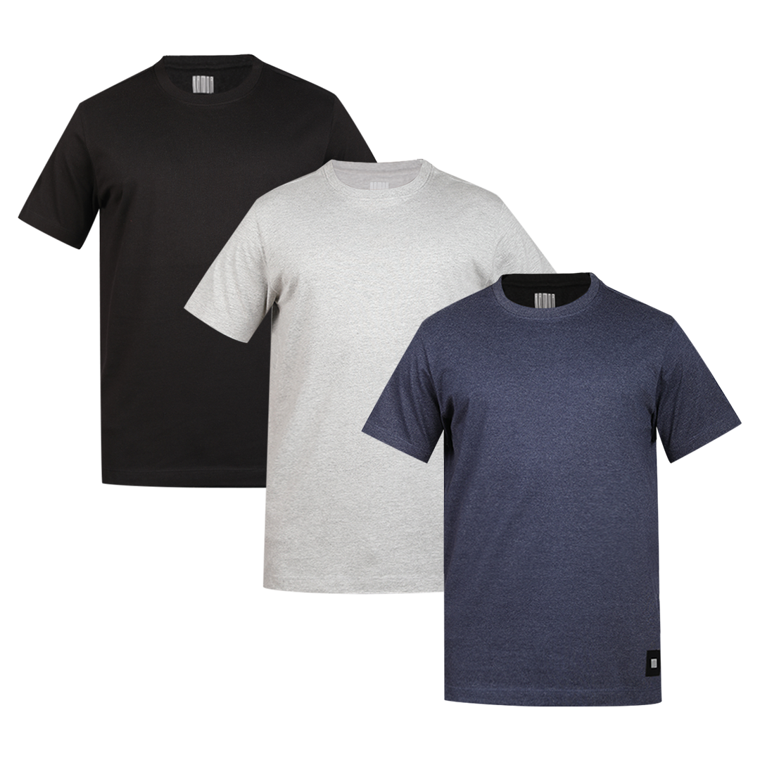 Men's ARMOR Crew Neck T-shirt 3 PC PACK Black-Grey-Navy