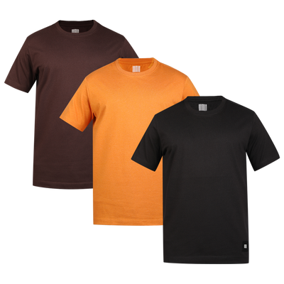 Men's ARMOR Crew Neck T-shirt 3 PC PACK Brown-Orange-Black